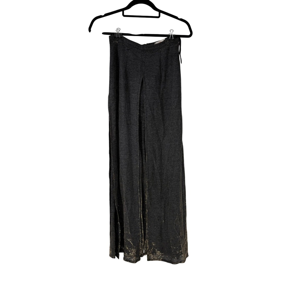 Vintage Joseph Ribkoff Black Gold Sparkle Metallic Wide Leg Pants Fabric Flaps